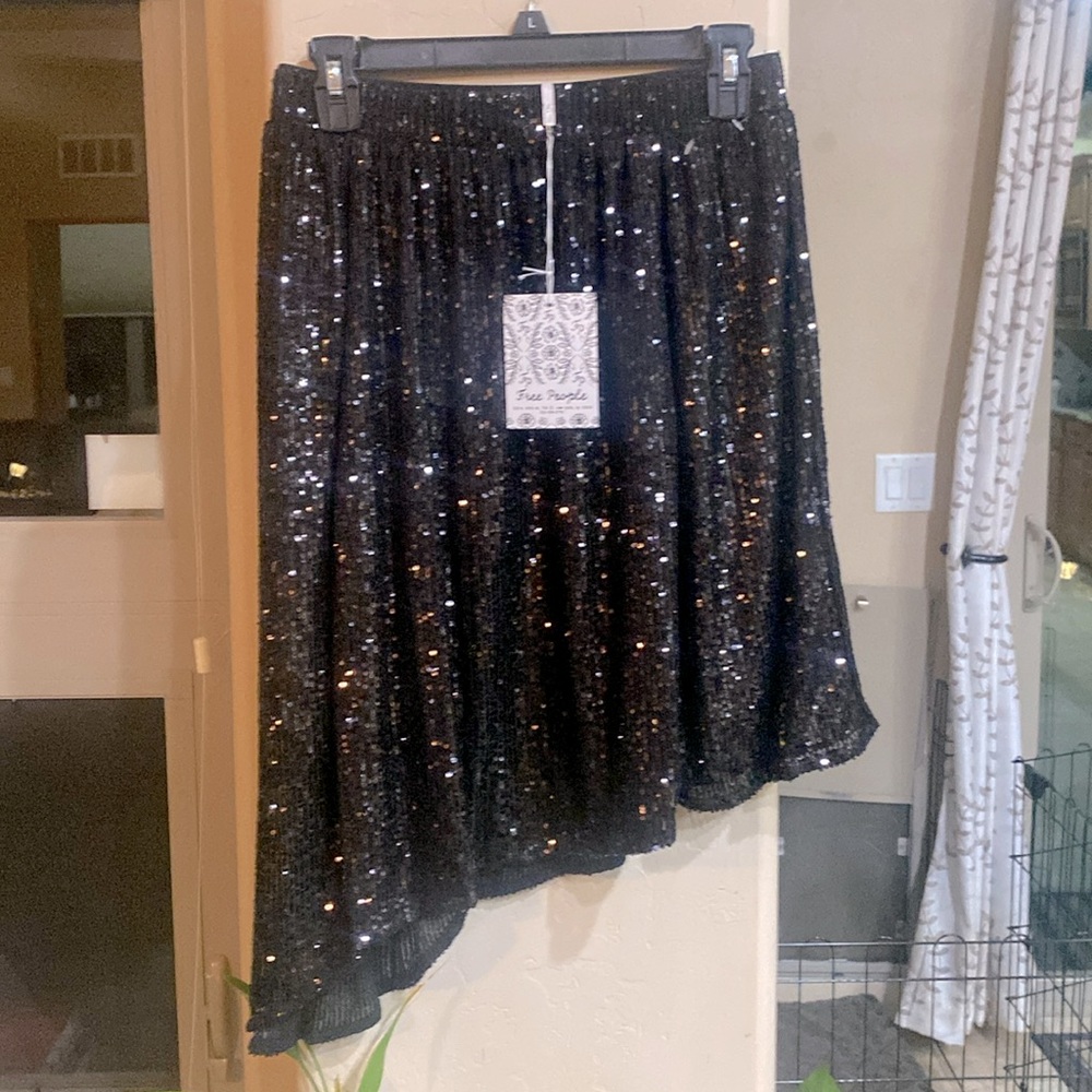Free People NWT Black Last Dance Sequin Skirt size XS